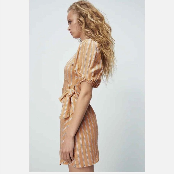 ZARA Linen Blend Striped Mini Dress - Picture 7 of 8